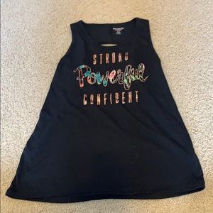 Black graphic tank top with open back